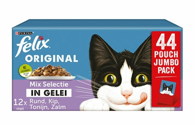 Felix Pouch original in gelei mix box rund kip tonijn zalm