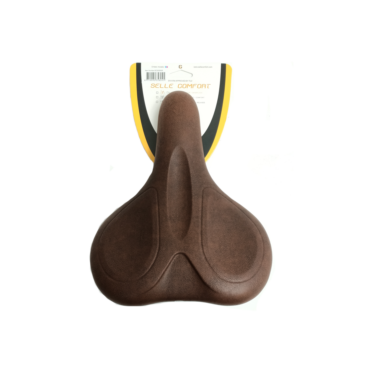 Selle comfort Comfort zadel E-Bike Soft medium bruin met handvat, zonder strop.