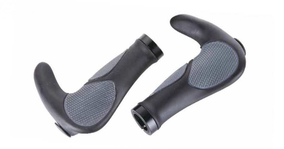 Qtcycletech Qt handvatten ergo+bar-end met lockringen 140mm zwart grijs op kaart