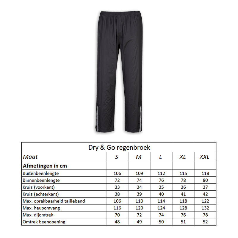 Regenbroek Dry Go maat XXL