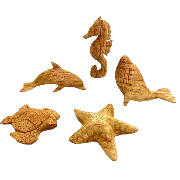 Papoose Toys Papoose Toys Sea Animals Hand Carved 5pc