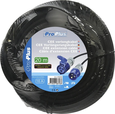 Proplus Verlengkabel CEE 20 meter 3x2,5mm² zwart blauw