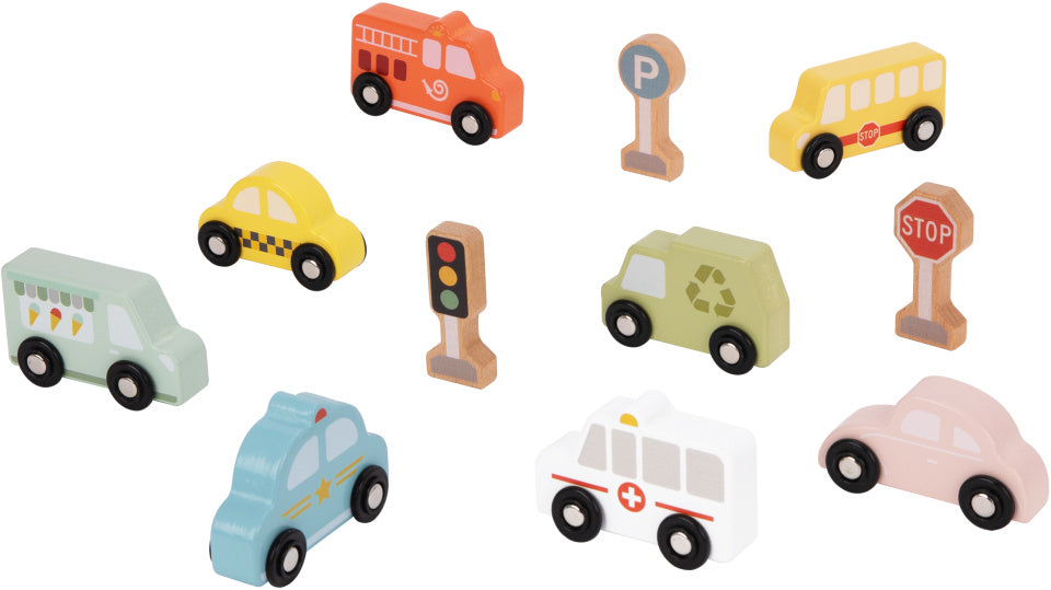 Tooky toy Houten Voertuigenen Verkeersbordenset 12-delig