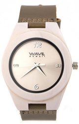 Wave hawaii Horloge Citizen Miyota heren 4 cm hout leer wit bruin